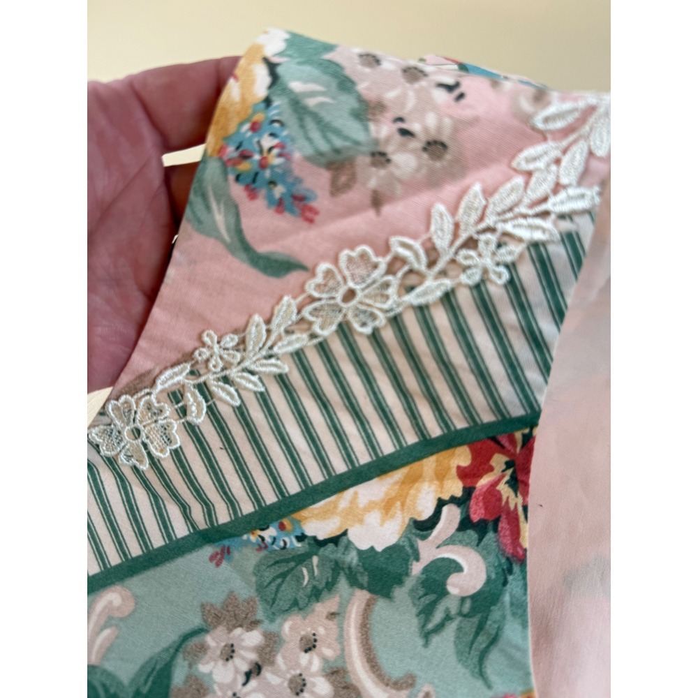 Cottagecore Floral Patchwork Cotton Vest Lace Trim Large Handmade - Picture 4 of 7